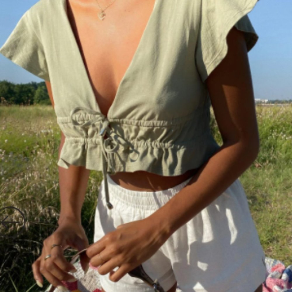 Princess Polly Green Tie Top